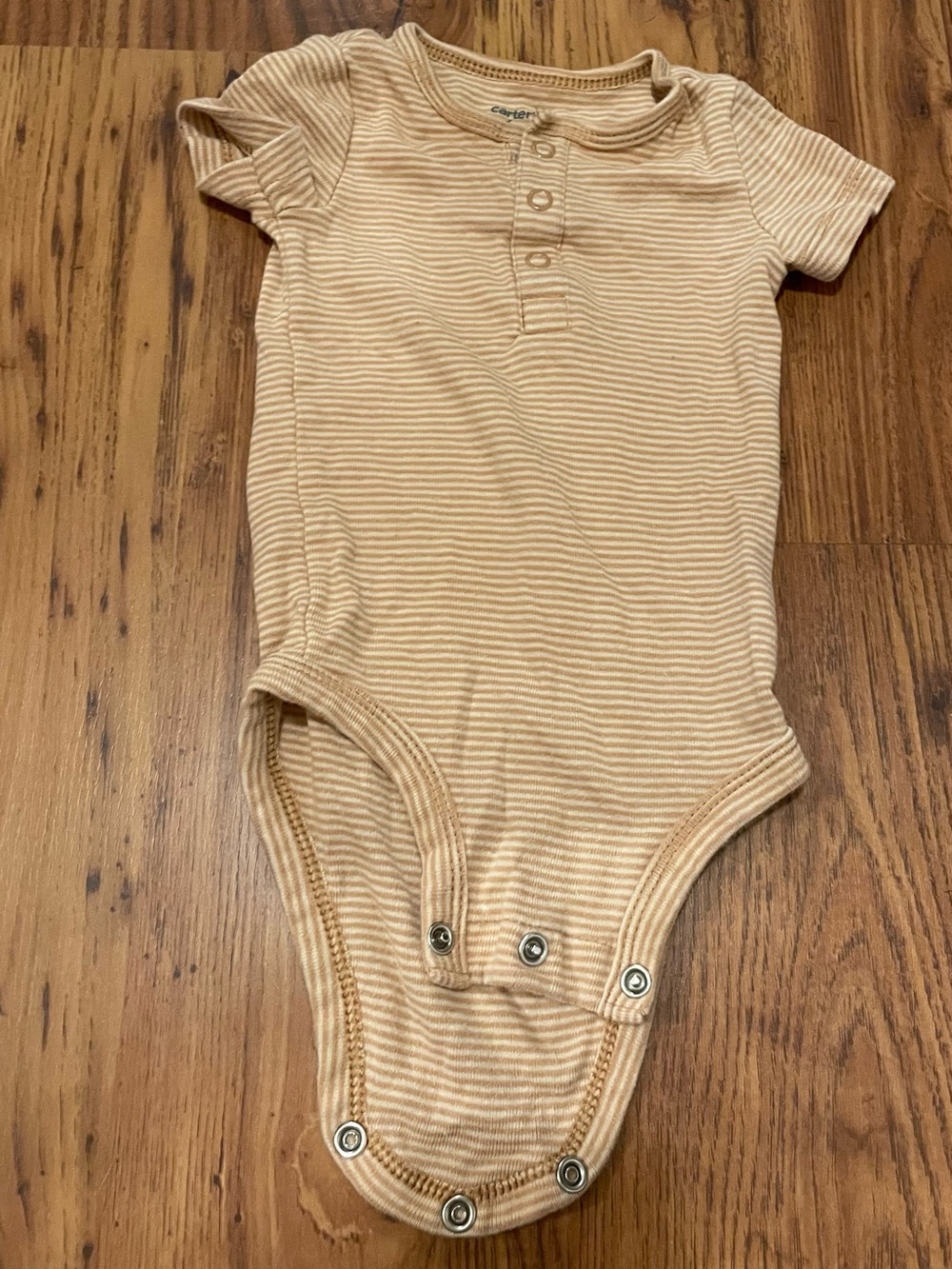 Carter's Tan and White Striped Short-Sleeve One-Piece Bodysuit Onesie 6 months